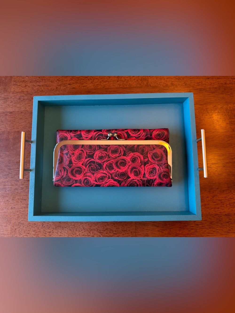 Red Rose Print Clutch Wallet